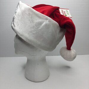 Holiday Time Christmas Santa Claus Hat Red White Plush Velvet Costume